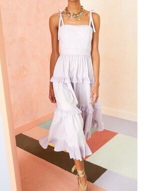 Ulla Johnson Lune Tiered Ruffle Midi Dress with Tie Straps